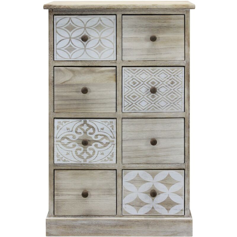 Rebecca Mobili Commode Chiffonier 8 Tiroirs Bois Beige Blanc Entrée 80,5x53,5x25