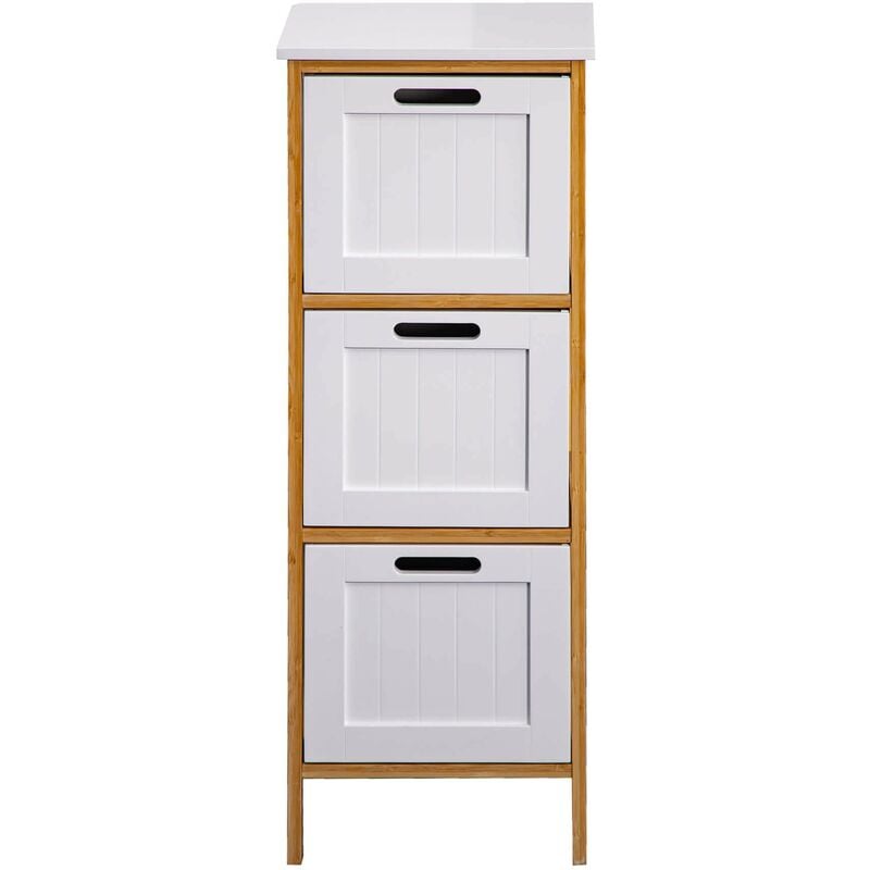 Mobili Rebecca - Rebecca Mobili Commode de salle de bains 3 Tiroirs Mdf Bois Blanc Bambu