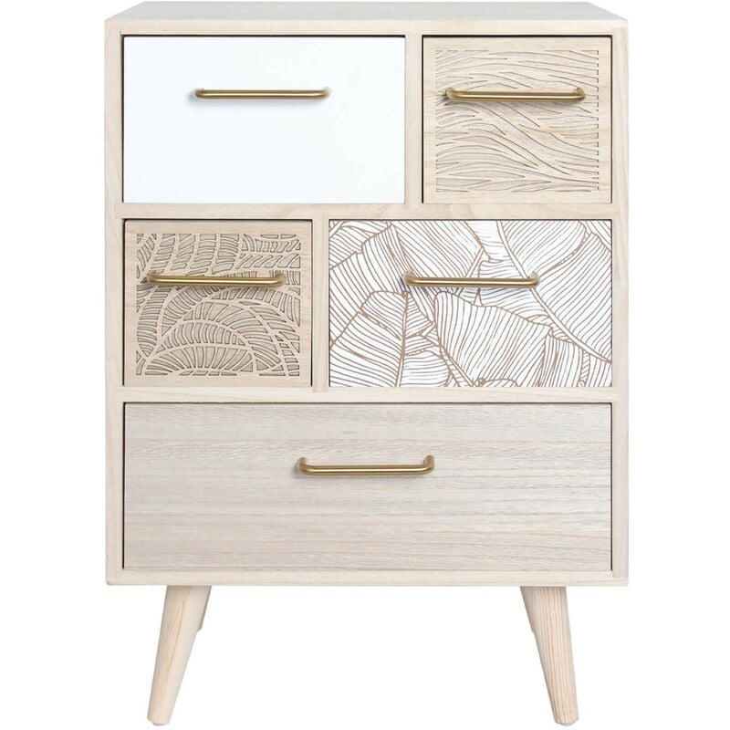 Rebecca Mobili Meuble Commode Polyvalent en Bois Clair avec 5 Tiroirs