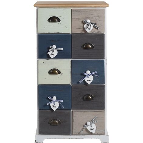 Rebecca Mobili Commode Meuble 10 Tiroirs Bois Blue Gris Blanc Retro 88x48x30
