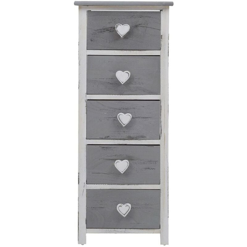 Mobili Rebecca - Rebecca Mobili Commode Table 5 Tiroirs Bois Gris Cœur Shabby 84x35x27