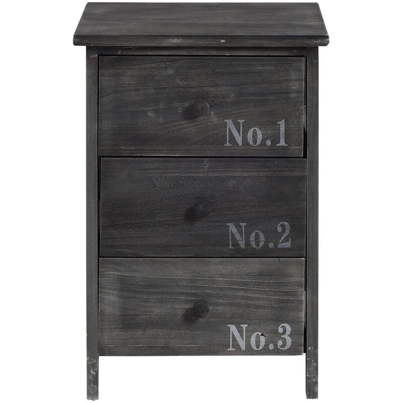 Mobili Rebecca - Rebecca Mobili Commode Table de Chevet 3 Tiroirs Bois Gris Vintage 54x35x27