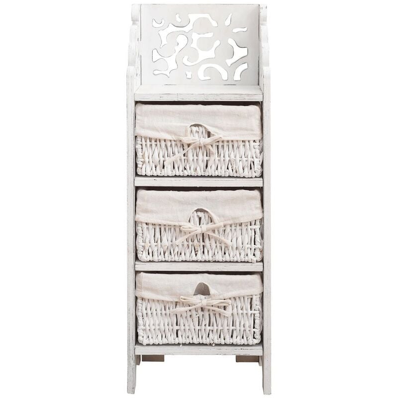 Mobili Rebecca - Rebecca Mobili Commode Table de chevet 3 Tiroirs Bois Osier Blanc 78x29x22