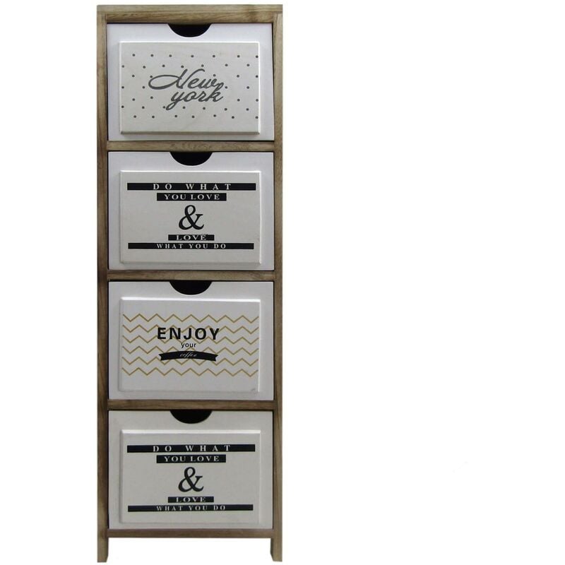 Rebecca Mobili Commode Table de Chevet Nordic Marron Blanc 4 Tiroirs 97x30x24