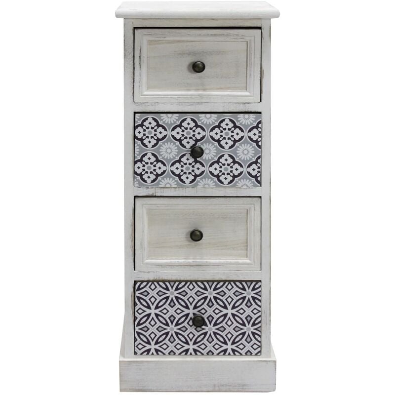Rebecca Mobili Commode Table de Chevet Étroite Bois mdf Blanc Gris 4 Tiroirs Vintage Entrée 76x30x25 cm