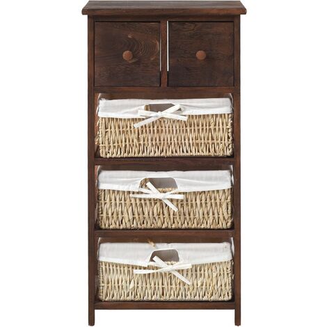 Rebecca Mobili Comoda Cajonera 5 Cajones Madera Mimbre Marron 80x40x27