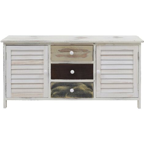 Mobili Rebecca Credenza Mobile 5 Cassetti 1 Anta Legno Bianca Grigia  70x60x30