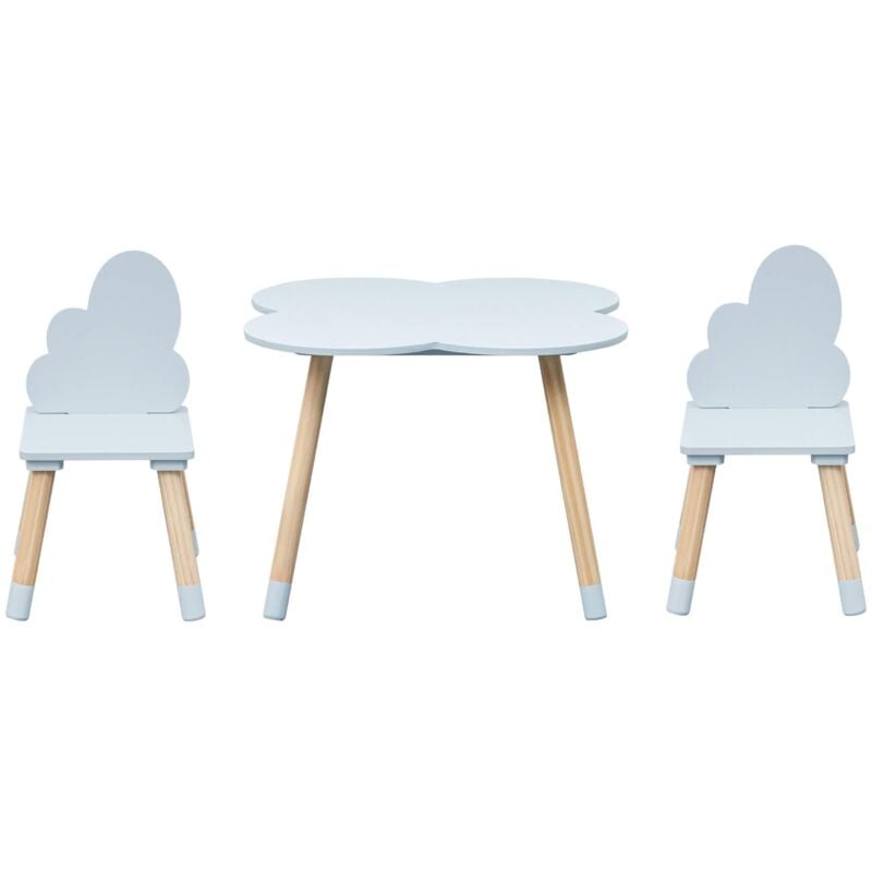 Table et 2 chaises pour enfants Rebecca Mobili Sitka 44x60x60 mdf Bois Bleu ciel Marron Scandinave ensemble 3 pcs