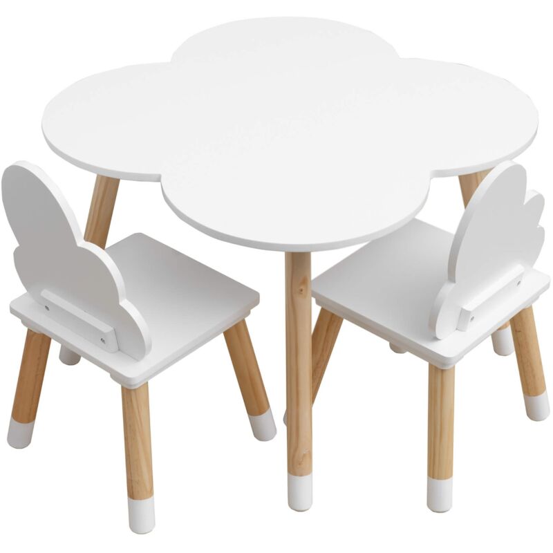Rebecca Mobili Ensemble de Table et 2 Chaises pour Enfants en bois blanc Jeux de table