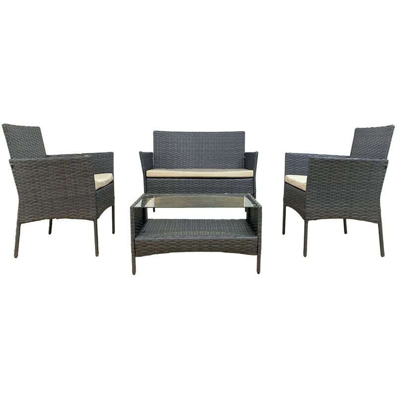 Mobili Rebecca - Rebecca Mobili Ensemble d'Extérieur Meubles de Jardin avec coussins Acier Gris Polyrattan