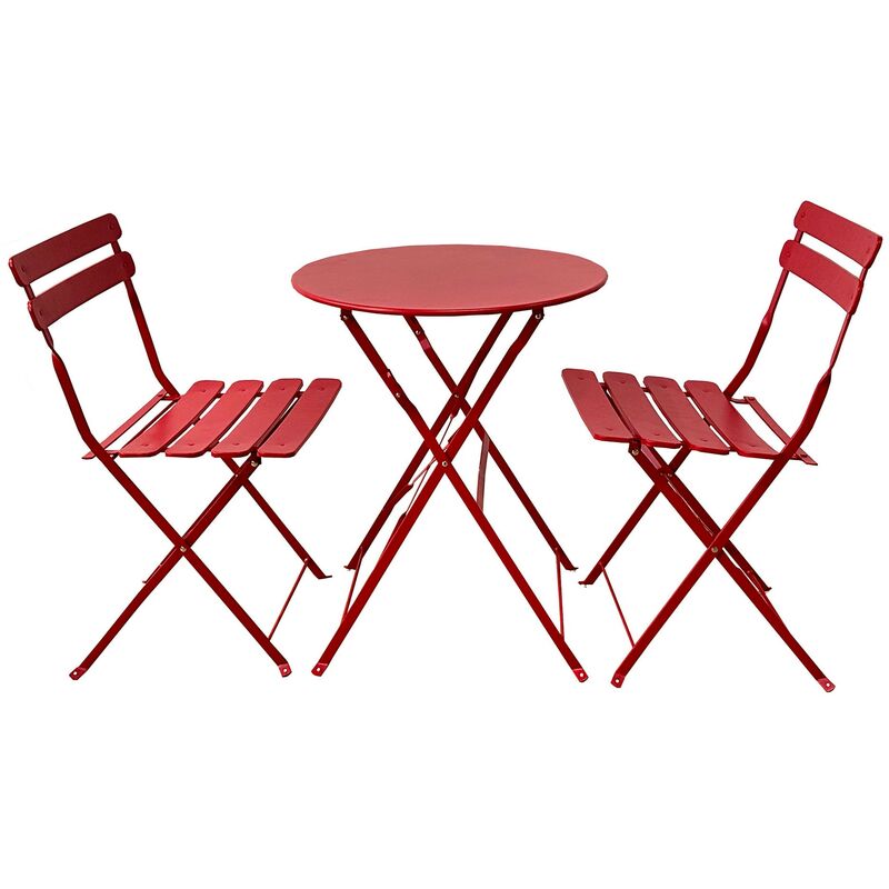 Mobili Rebecca - Rebecca Mobili Bistrot Ensemble Table et 2 Chaises Set de Extérieur en Acier Rouge pour Balcon Jardin