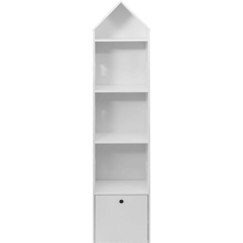Rebecca Mobili Etagere etroite pour enfants 4 Etageres 1 Tiroir Bibliotheque en Bois blanc