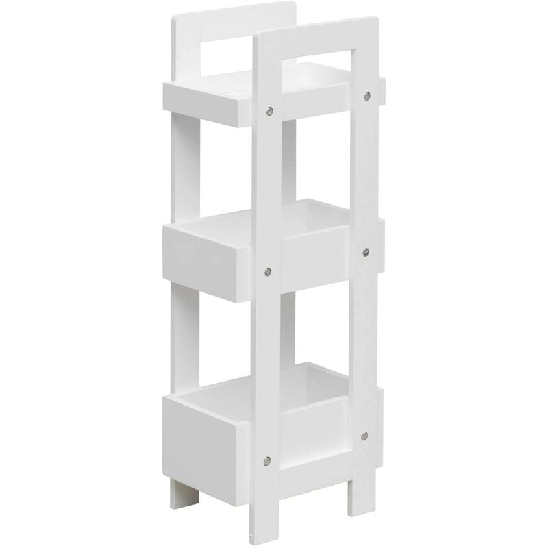 Rebecca Mobili Etagère de cuisine Etroite avec 3 Etagères en Bois Blanc Meuble de salle de bain Moderne