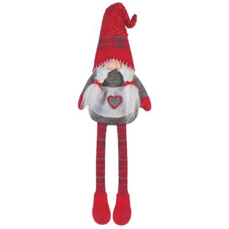 Rebecca Mobili Gnomo Gambe Lunghe Elfo Grigio Rosso Stoffa Idea Natale 67x10x14
