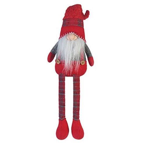 Rebecca Mobili Gnomo Gambe Lunghe Rosso Grigio Stoffa Addobbo Natale 67x10x14