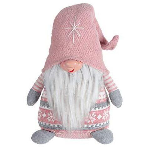 Rebecca Mobili Gnomo Nano Scandinavo Rosa Grigio Poliestere Con Barba 30,5x19x13