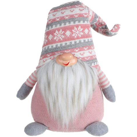 Rebecca Mobili Gnomo Nano Scandinavo Rosa Grigio Poliestere Con Barba 30,5x19x13