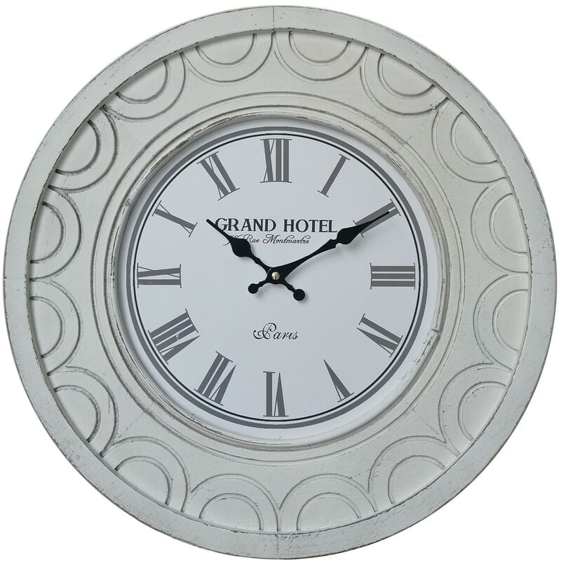 Rebecca Mobili Grande Horloge Murale Horloges Shabby Mdf Blanc pour Cuisine Salon