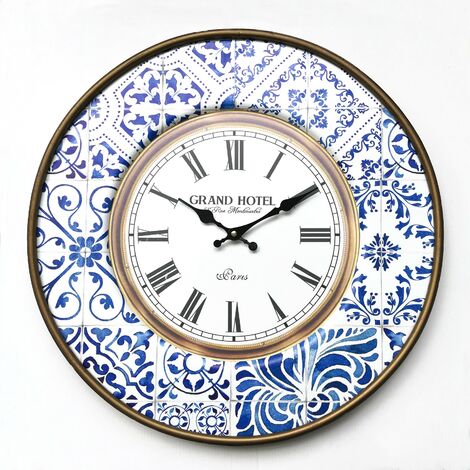 MOBILI REBECCA Rebecca Mobili Horloge Décorative Metal Blanc Bleu Analogique 50x50x4,5