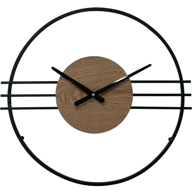 Mobili Rebecca - Rebecca Mobili Horloge Murale Design Moderne Mdf Métal Noir Brun 50 cm