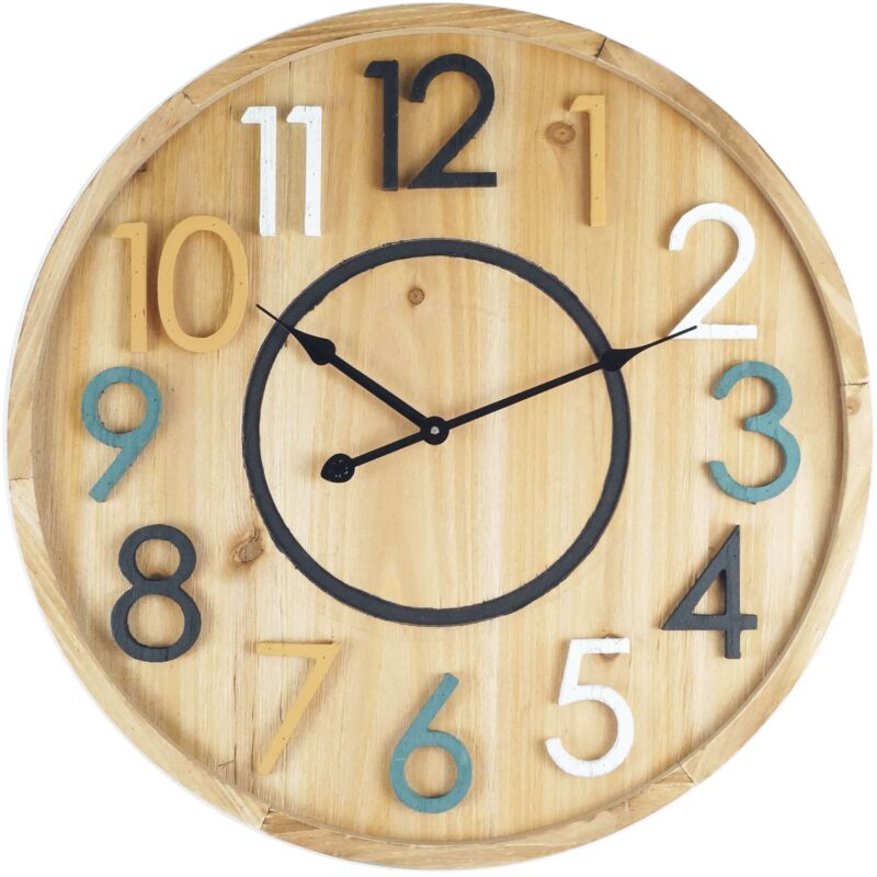Mobili Rebecca - Rebecca Mobili Horloge Murale En Bois Suspendues Design, mdf, Ronde, Décoration Intérieure 50 cm