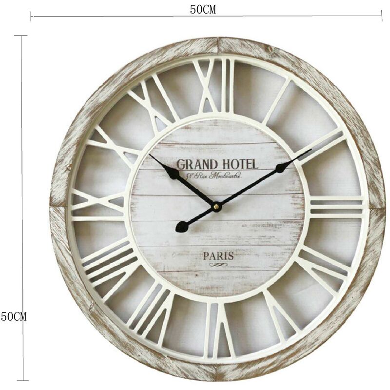 Rebecca Mobili Horloge Salon Horloge Murale Shabby Vintage Bois Blanc 50x50x4,5