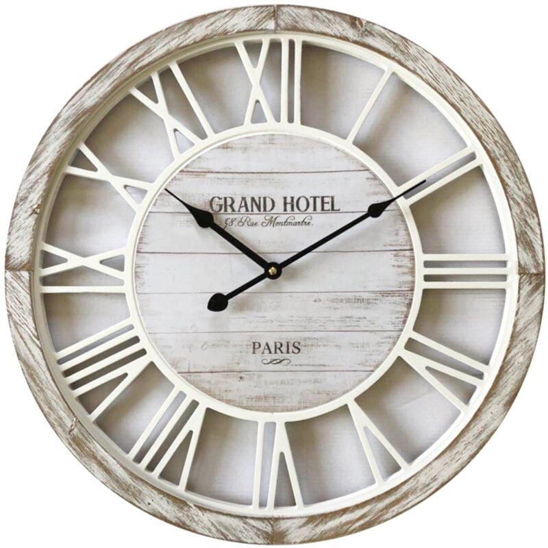 Rebecca Mobili Horloge Salon Horloge Murale Shabby Vintage Bois Blanc 50x50x4,5