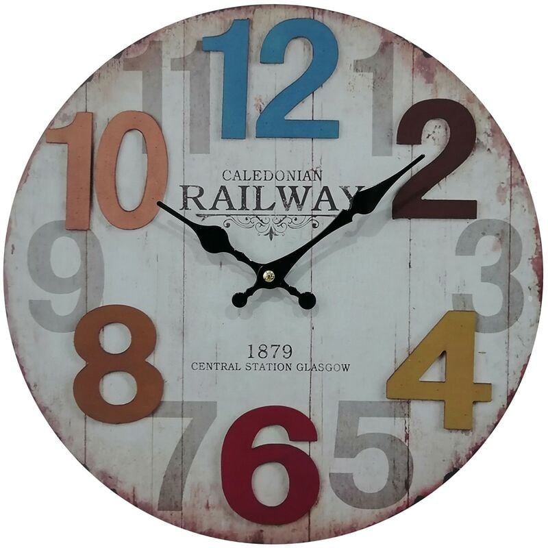 Mobili Rebecca - Rebecca Mobili Horloge Suspendue Blanc Chiffres Colorés Mdf pour Salon Cuisine