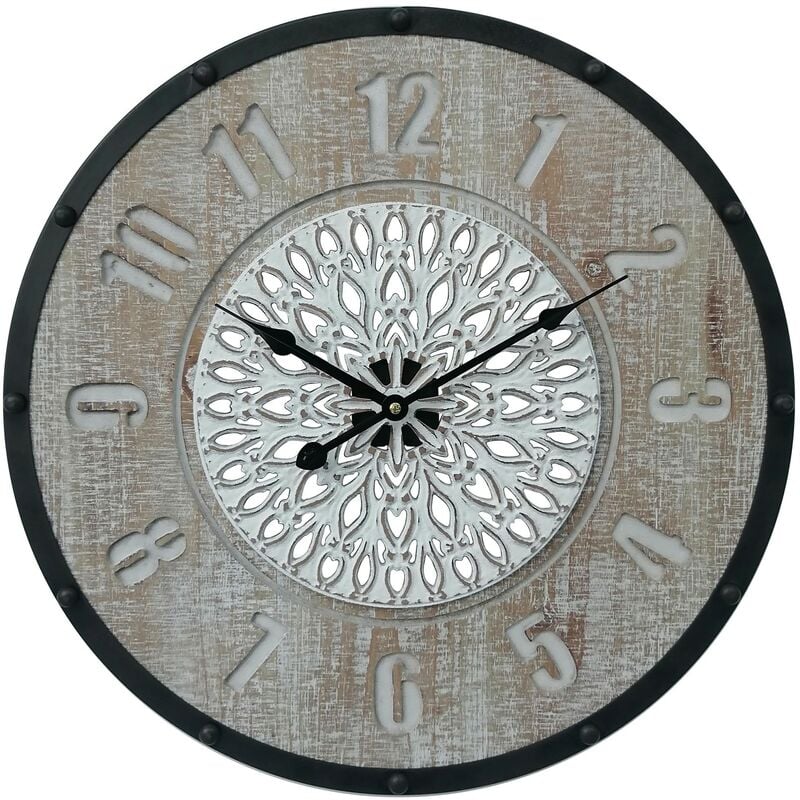 Mobili Rebecca - Rebecca Mobili Horloge Suspendue Horloges Murales Brun Noir Mdf Métal Style Vintage