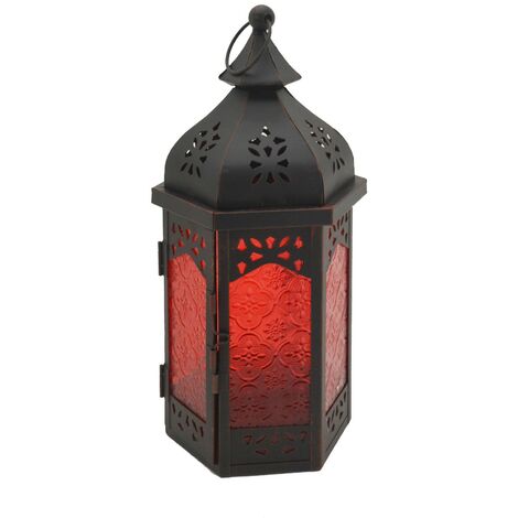 Rebecca Mobili Kerzenhalter Laterne Metallglas Schwarz Rot 32x16x14