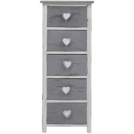 Rebecca Mobili Kommode 5 Schumbladen Holz Grau Shabby Chic Herz 84x35x27