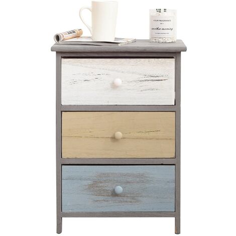 Rebecca Mobili Kommode Nachttisch 3 Schubladen Holz Grau Shabby 56x40x29