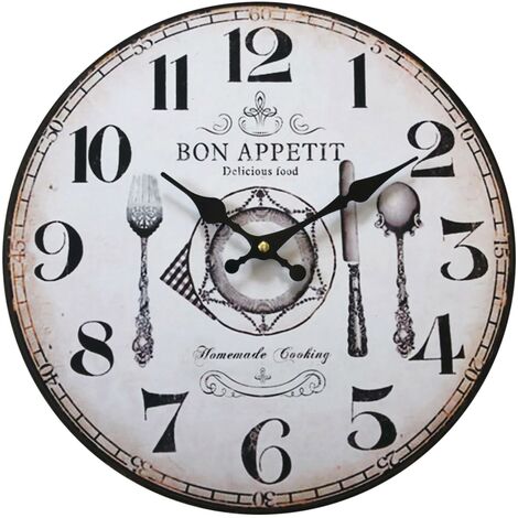 Rebecca Mobili Küchenuhr Mdf Retro Weiß Braun Analog 33.8x33.8x4