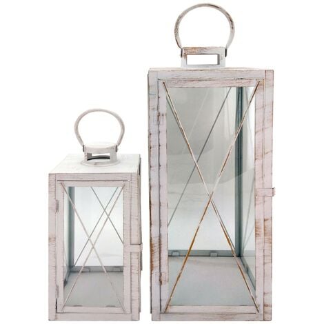 Rebecca Mobili Lot de 2 Grands Bougeoirs en Métal PVC Blanc pour Maison Jardin