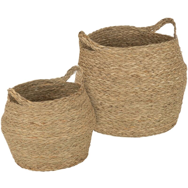 Paniers de Rangement Rebecca Mobili Parota 35x35x35 Algue Marine Marron Boho ensemble 2 pièces