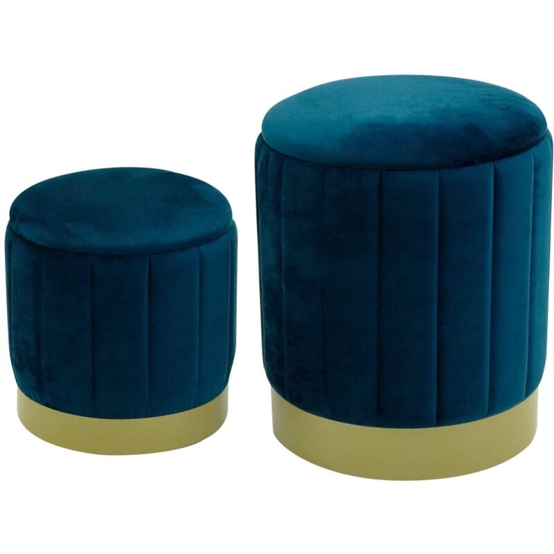 Pouf avec rangement Rebecca Mobili Cedrela 44x35,5x35,5 Tissu Polyester Acier Bleu Pétrole Jaune Moderne ensemble 2 pcs