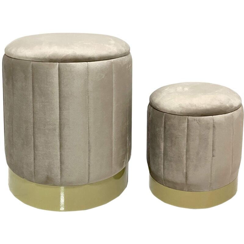 Pouf avec rangement Rebecca Mobili Entelea 44x35,5x35,5 Tissu Polyester Acier Beige Jaune Moderne ensemble 2 pcs