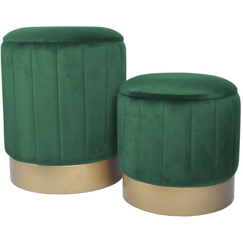 Pouf avec rangement Rebecca Mobili Giunco 44x35,5x35,5 Tissu Polyester Acier Vert Jaune Moderne ENSEMBLE 2 pcs