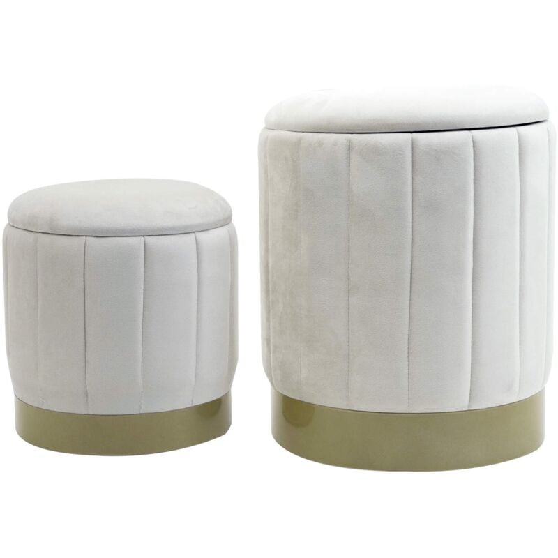 Pouf avec rangement Rebecca Mobili Okome 44x35,5x35,5 Tissu Polyester Acier Blanc Jaune Moderne ensemble 2 pcs