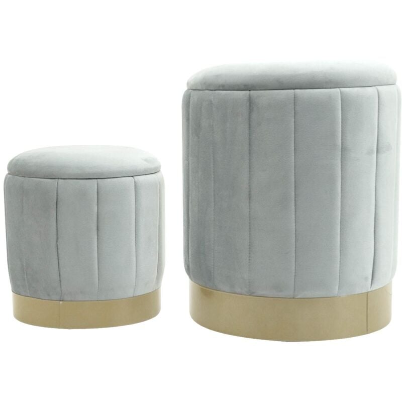 Pouf avec rangement Rebecca Mobili Avelos 44x35,5x35,5 Tissu Polyester Acier Gris Jaune Moderne ensemble 2 pcs