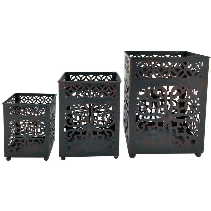 rebecca mobili lot de 3 lanternes en métal noir bougeoirs marocains pour l'intérieur et l'extérieur