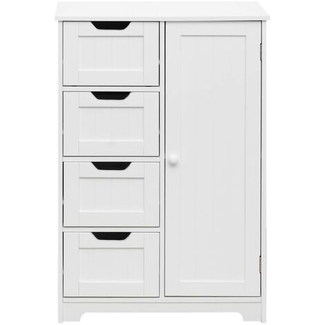 Rebecca Mobili Mehrzweckschrank 4 Schubladen 1 Tür Weißes Holz Moderne Badezimmermöbel
