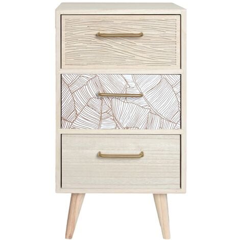 MOBILI REBECCA Mesita de Noche Alta y Estrecha de Madera con 3 Cajones