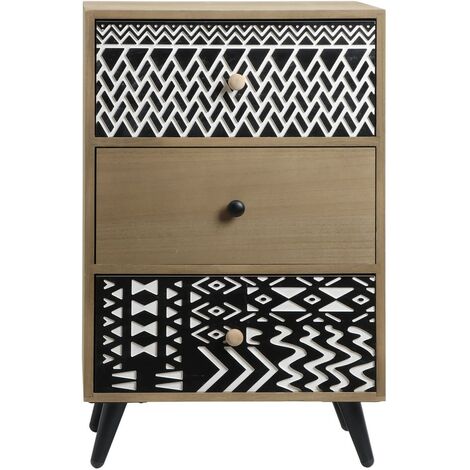 Rebecca Mobili Mesita de Noche con 3 Cajones de Madera y Metal Estilo Escandinavo Boho
