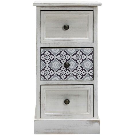 Rebecca Mobili Mesita de noche de Madera azul y blanca con 3 Cajones Dormitorio Shabby Chic 59,5x30x