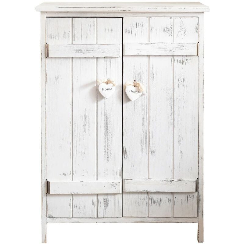 Mobili Rebecca - Rebecca Mobili Meuble d'Appoint Bahut 2 Ports Bois Blanc Shabby 70x51x30
