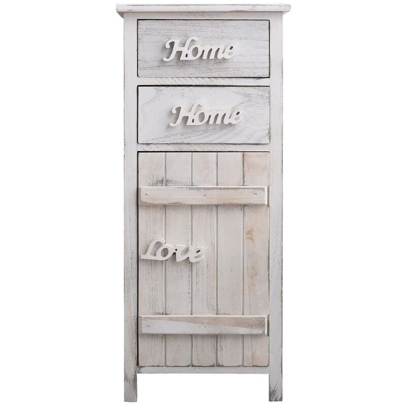 Mobili Rebecca - Rebecca Mobili Meuble d'Appoint Chevet 1 Port 2 Tiroirs Blanc Shabby 84x37x30