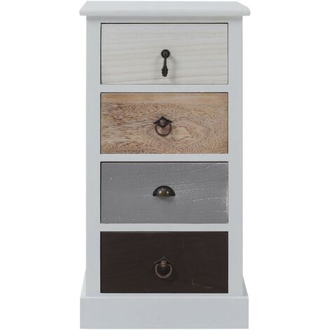 Rebecca Mobili Meuble de chevet Commode 4 Tiroirs Bois Blanc Rustique 69x37x27