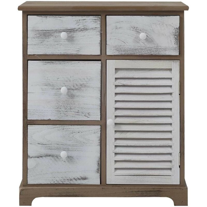 Rebecca Mobili Meuble de Rangement Commode Gris Blanc 4 Tiroirs 1 Porte 70x60x30