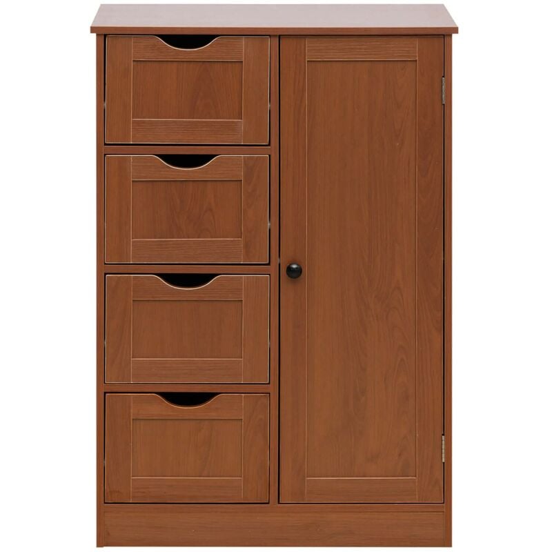 Mobili Rebecca - Rebecca Mobili Meuble de salle de bain 4 Tiroirs 1 Porte en Bois brun Armoire Moderne sur pied